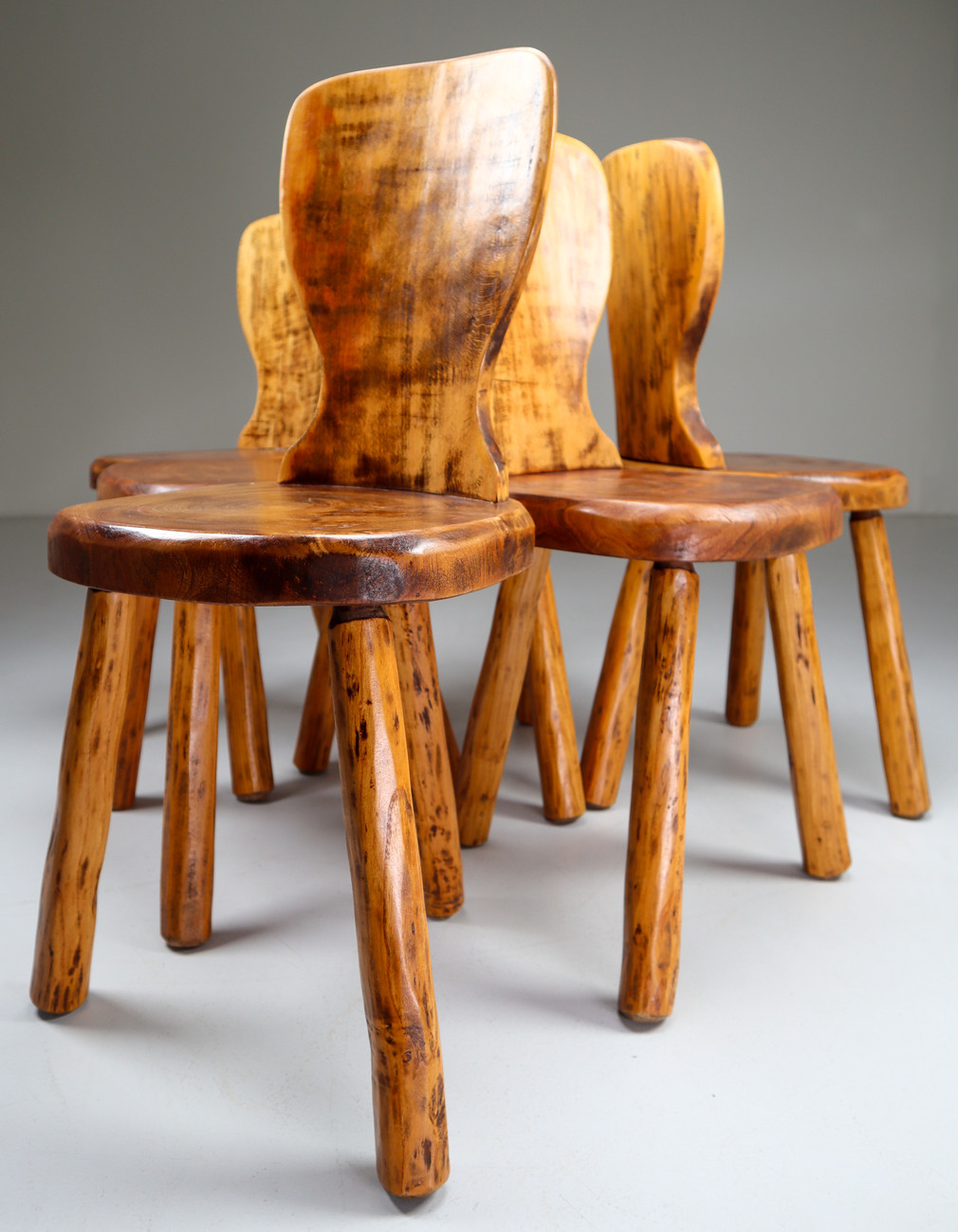 Midcentury Primitive wood Chairs France 1960s Mid-20th century