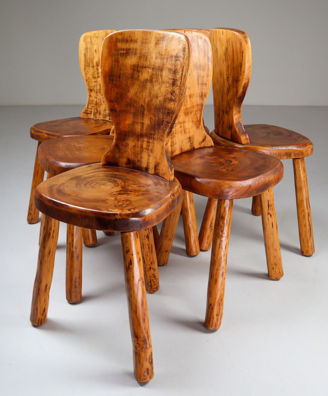 Midcentury Primitive wood Chairs France 1960s Mid-20th century