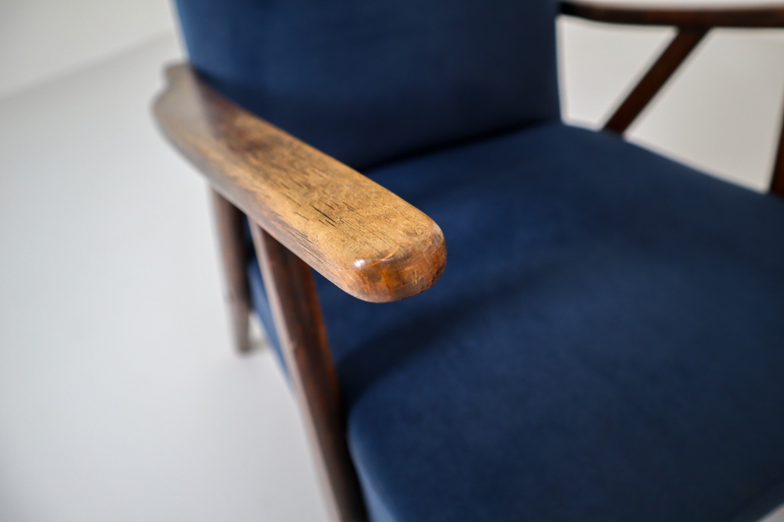 Midcentury Reupholstered Lounge Chairs in Blue Velvet, France, 1960s