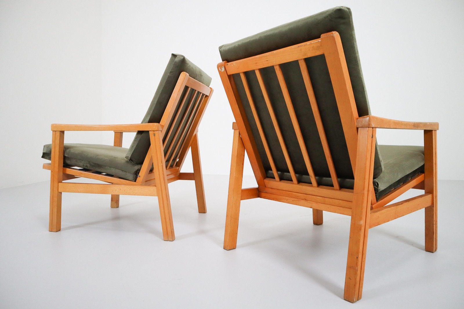 Midcentury Reupholstered Lounge Chairs in Green Velvet, Czech Republic 1970s