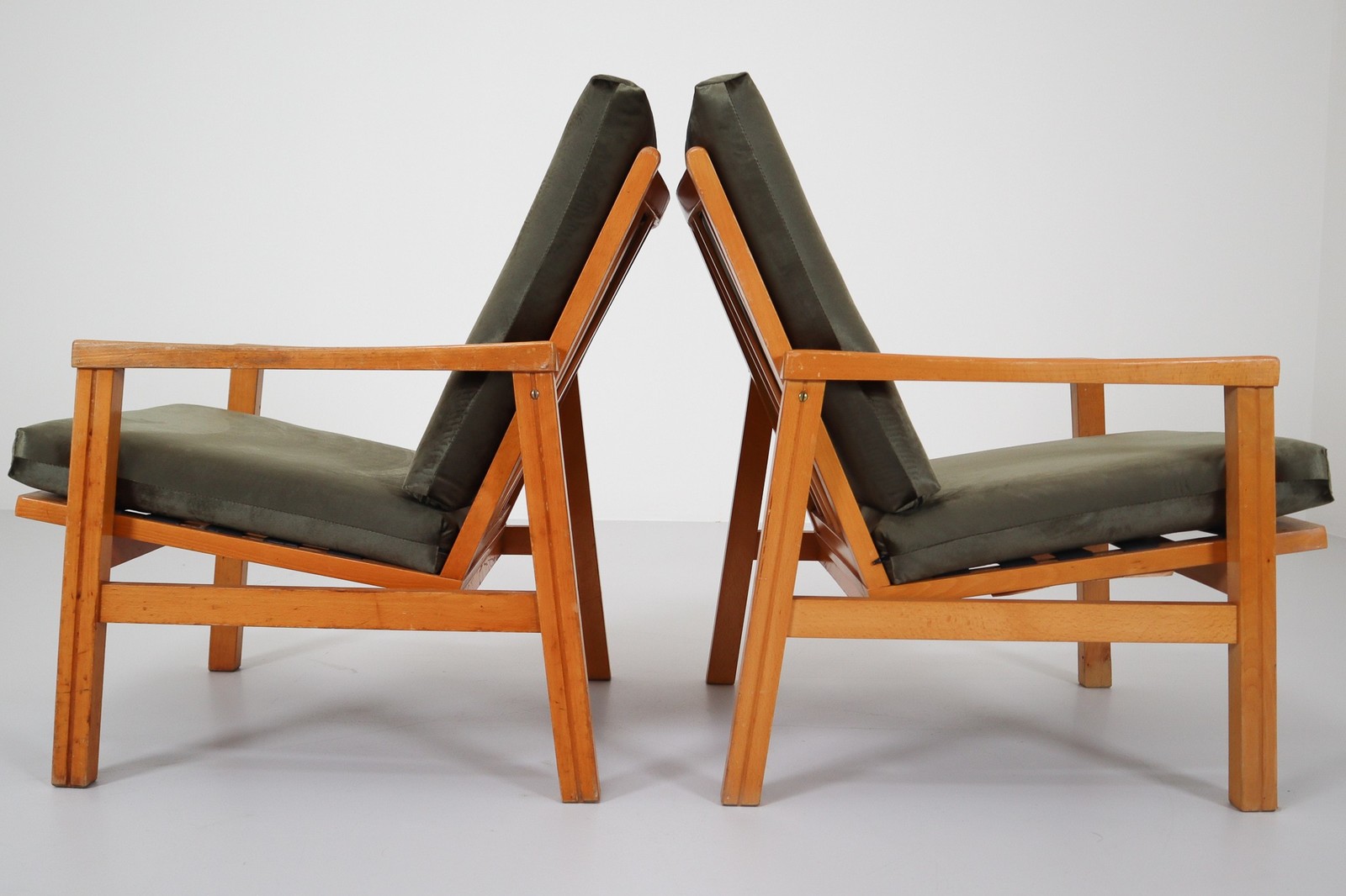 Midcentury Reupholstered Lounge Chairs in Green Velvet, Czech Republic 1970s