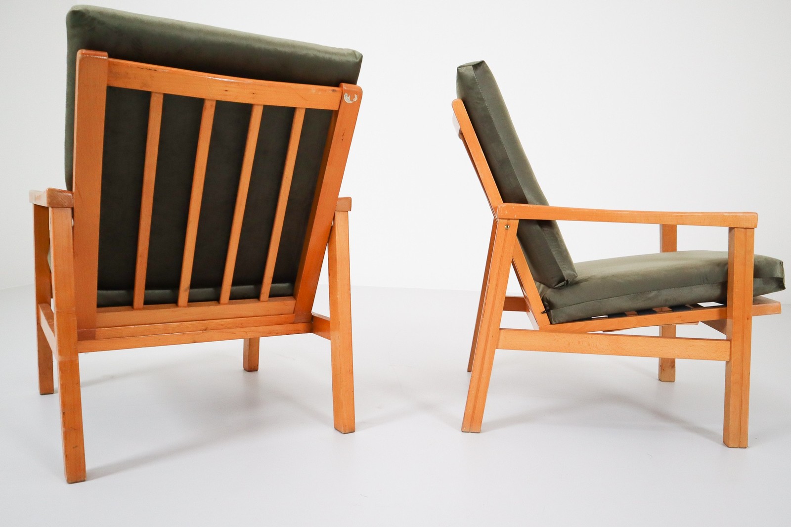 Midcentury Reupholstered Lounge Chairs in Green Velvet, Czech Republic 1970s