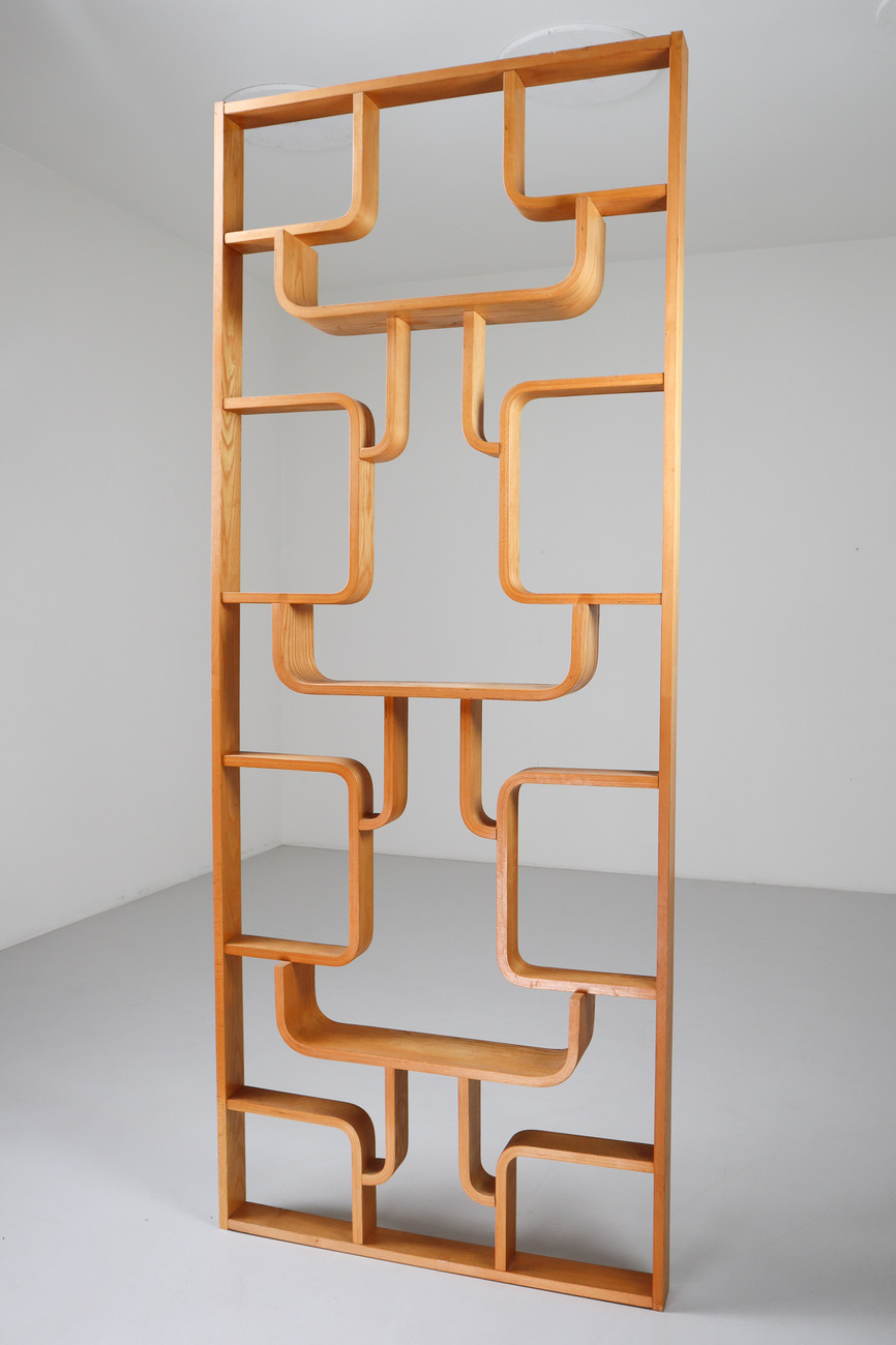 Midcentury Room Divider Shelves in Blond Bent-Wood, Praque 1960s Mid-20th century