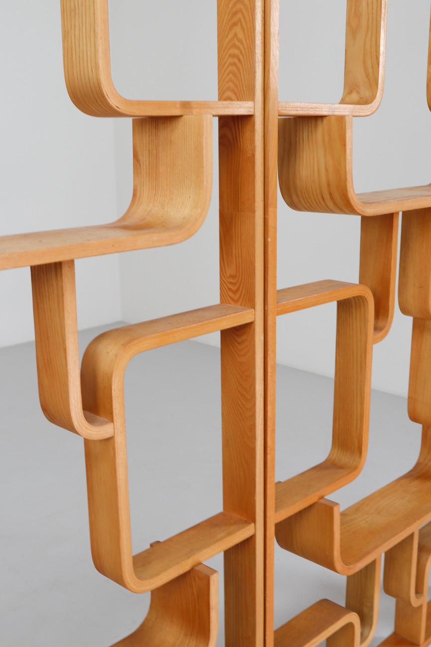 Midcentury Room Divider Shelves in Blond Bent-Wood, Praque 1960s Mid-20th century