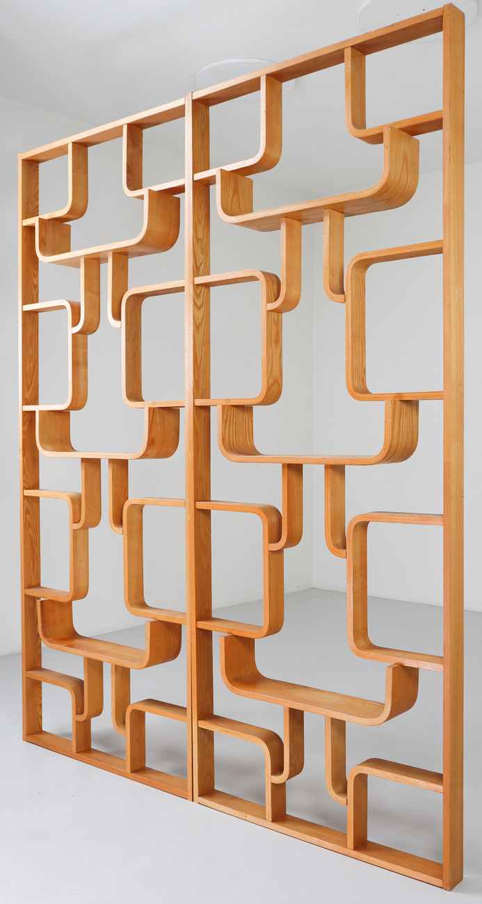 Midcentury Room Divider Shelves in Blond Bent-Wood, Praque 1960s Mid-20th century