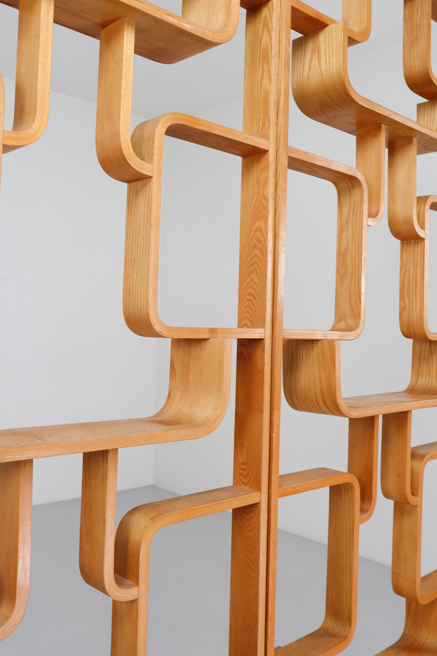 Midcentury Room Divider Shelves in Blond Bent-Wood, Praque 1960s Mid-20th century