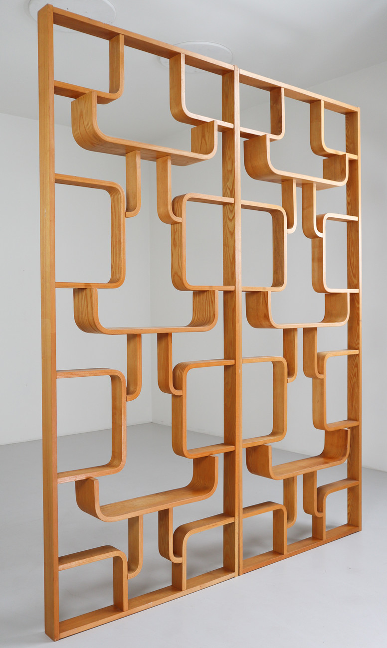 Midcentury Room Divider Shelves in Blond Bent-Wood, Praque 1960s Mid-20th century