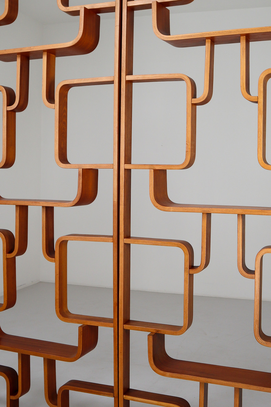 Midcentury Room Divider Shelves in Mahogany Bent-Wood, Praque, 1960s Mid-20th century