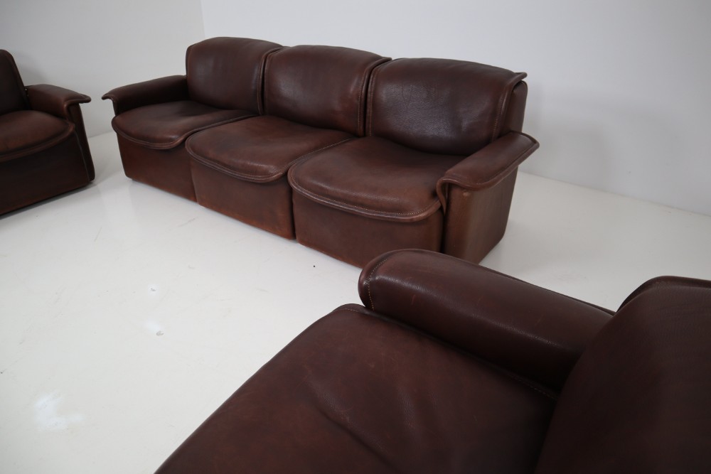 Midcentury Saddle-Stitched Leather Seating Group Ds-12 by De Sede, Switzerland Mid-20th century