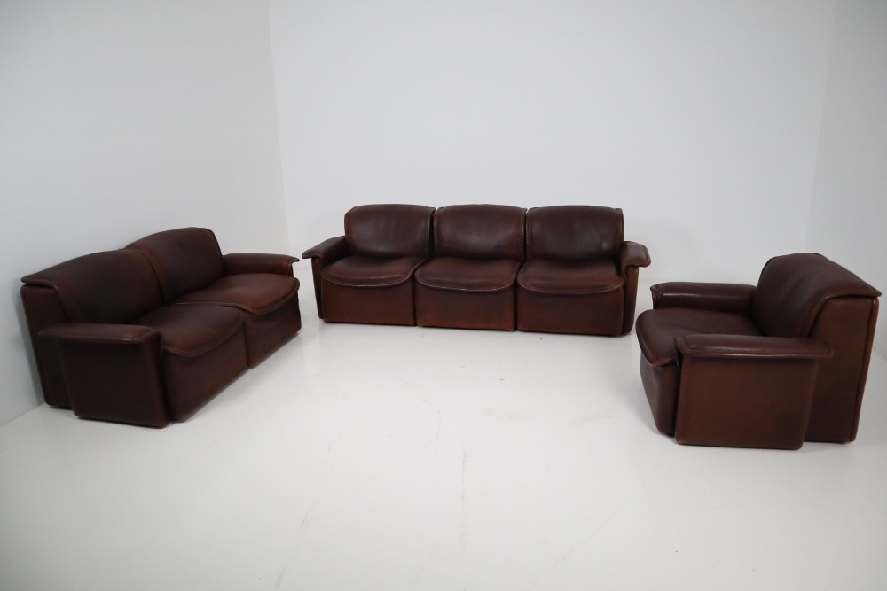 Midcentury Saddle-Stitched Leather Seating Group Ds-12 by De Sede, Switzerland Mid-20th century