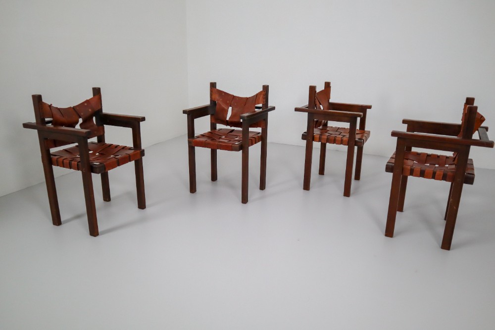 Midcentury Safari Armchairs with Cognac Patinated Leather, 1960s