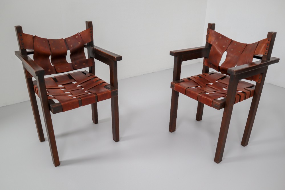 Midcentury Safari Armchairs with Cognac Patinated Leather, 1960s