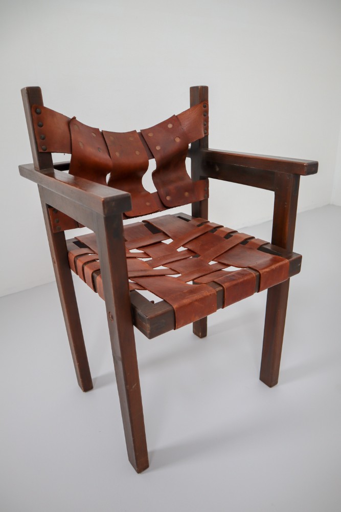 Midcentury Safari Armchairs with Cognac Patinated Leather, 1960s