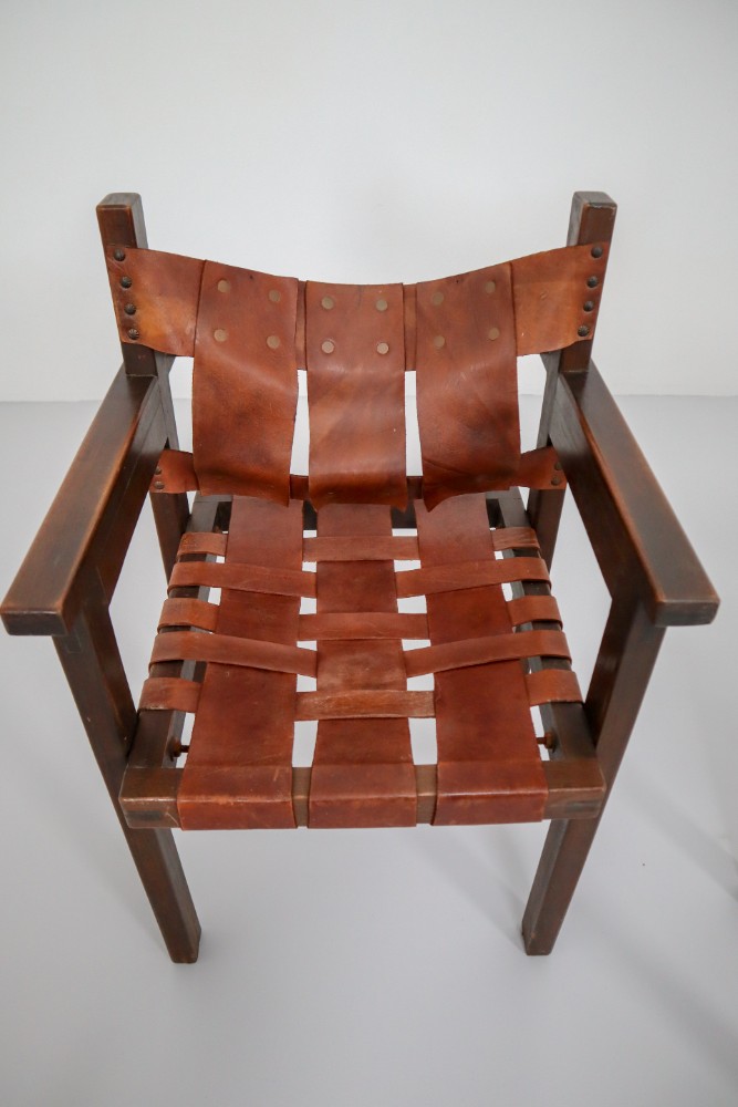 Midcentury Safari Armchairs with Cognac Patinated Leather, 1960s