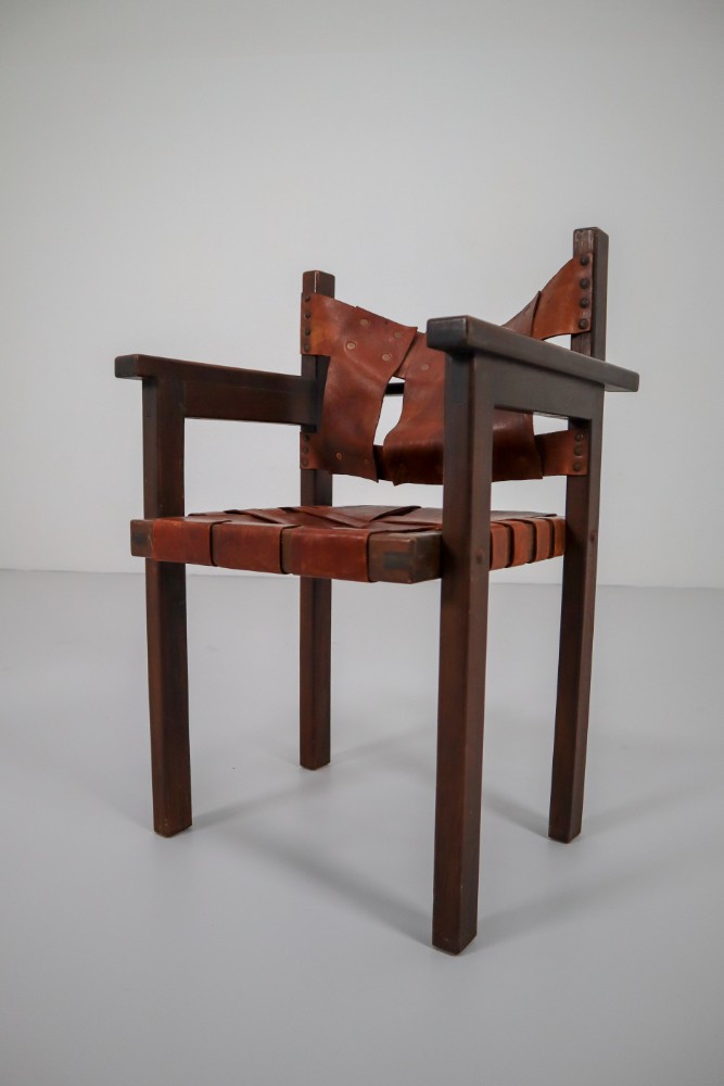 Midcentury Safari Armchairs with Cognac Patinated Leather, 1960s