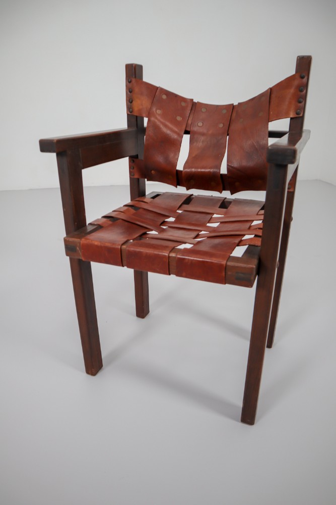 Midcentury Safari Armchairs with Cognac Patinated Leather, 1960s