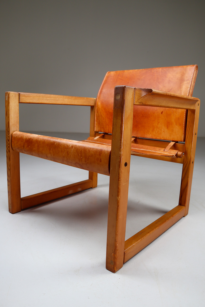 Midcentury Safari Lounge Chairs in Patinated Cognac Saddle Leather, 1970s Mid-20th century