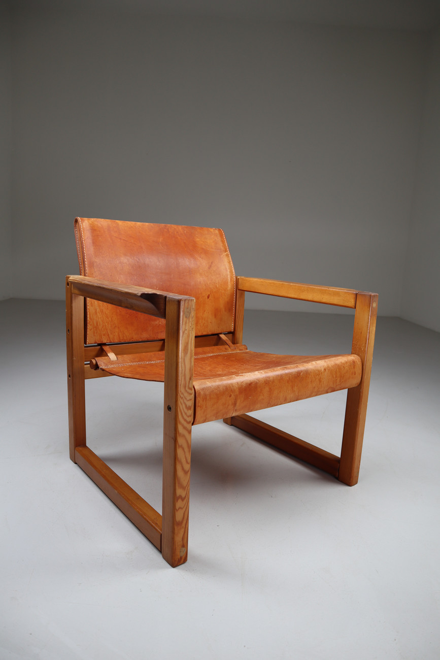 Midcentury Safari Lounge Chairs in Patinated Cognac Saddle Leather, 1970s Mid-20th century