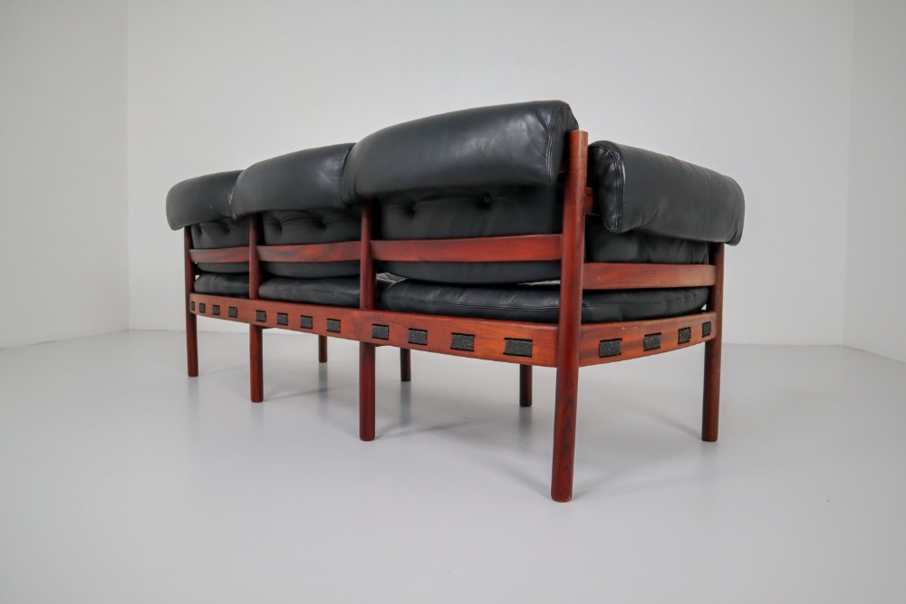 Midcentury Three-Seat Sofa in Rosewood and Leather by Arne Norell, Sweden, 1960