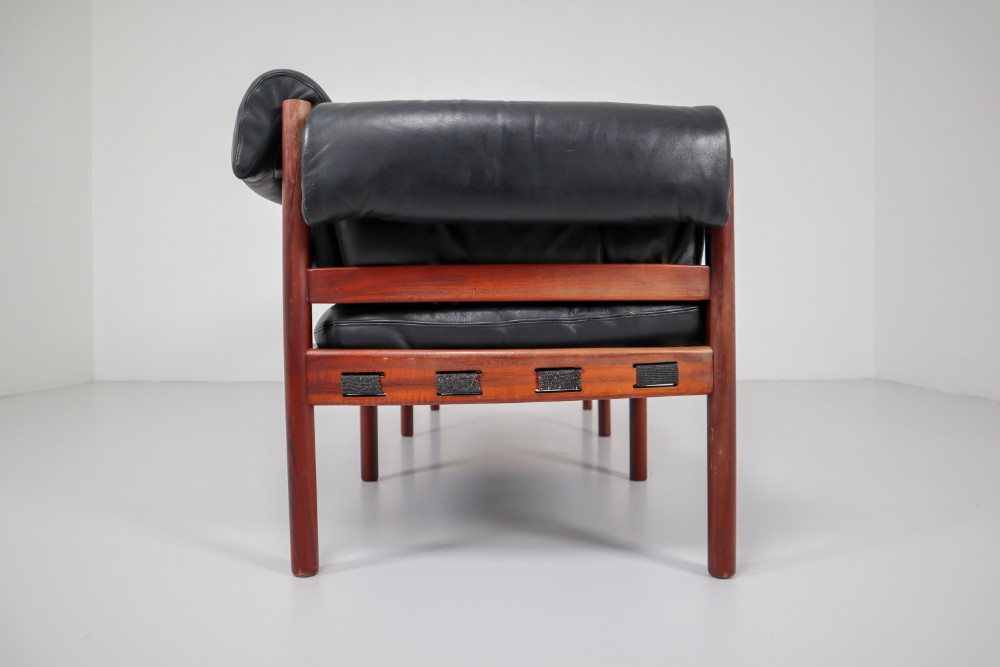 Midcentury Three-Seat Sofa in Rosewood and Leather by Arne Norell, Sweden, 1960