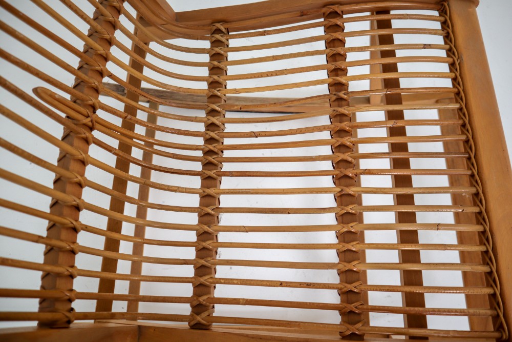 Midcentury Vintage Rocking Chair in Beechwood and Straw, Germany, 1960s