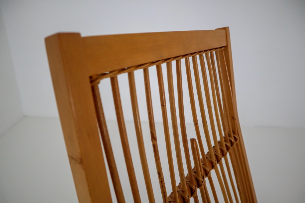 Midcentury Vintage Rocking Chair in Beechwood and Straw, Germany, 1960s