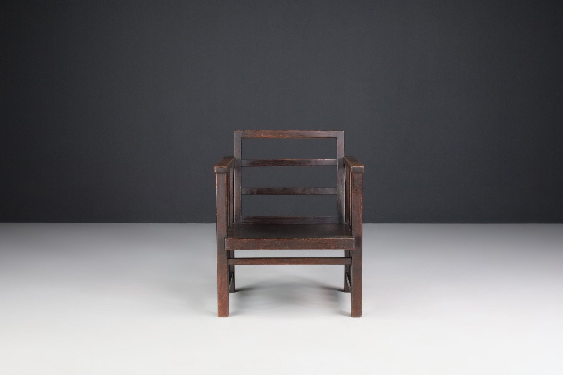 Minimalist Patinated Oak Armchair, The Netherlands 1930 Early-20th century