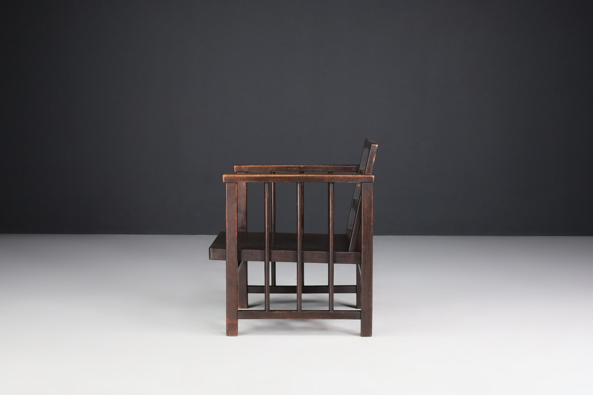 Minimalist Patinated Oak Armchair, The Netherlands 1930 Early-20th century