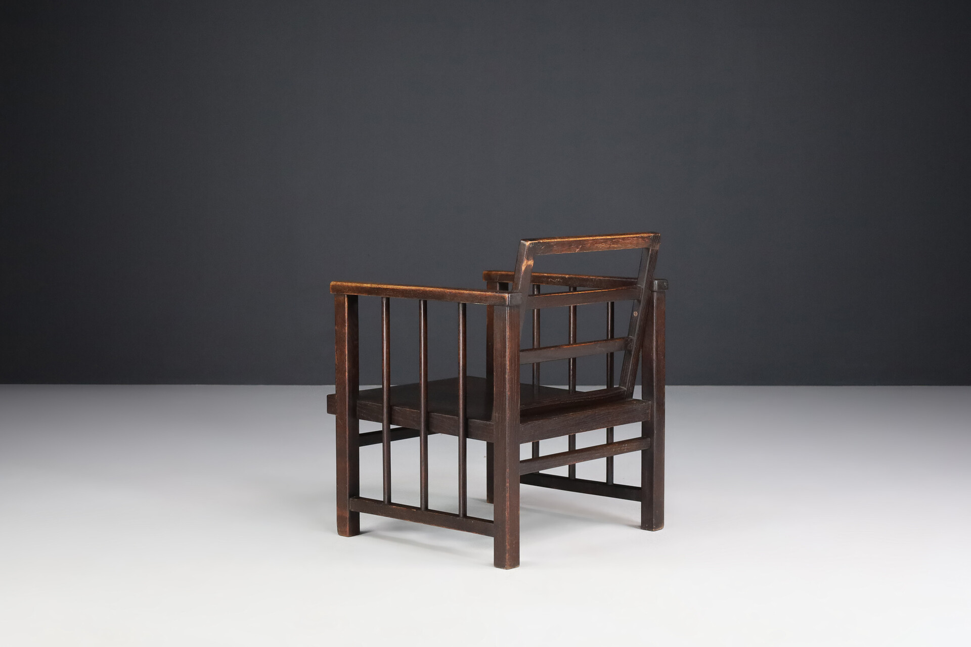Minimalist Patinated Oak Armchair, The Netherlands 1930 Early-20th century
