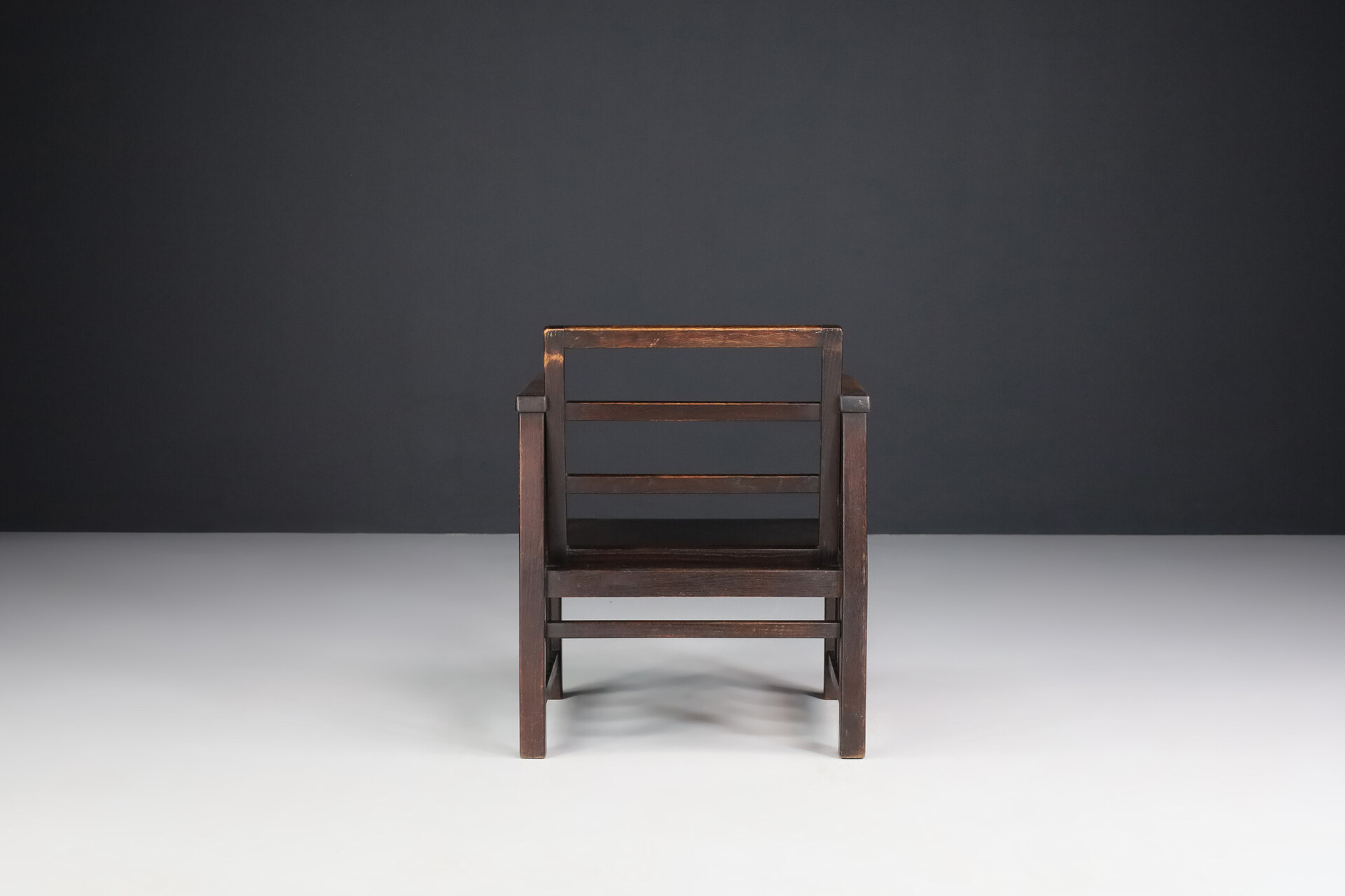 Minimalist Patinated Oak Armchair, The Netherlands 1930 Early-20th century