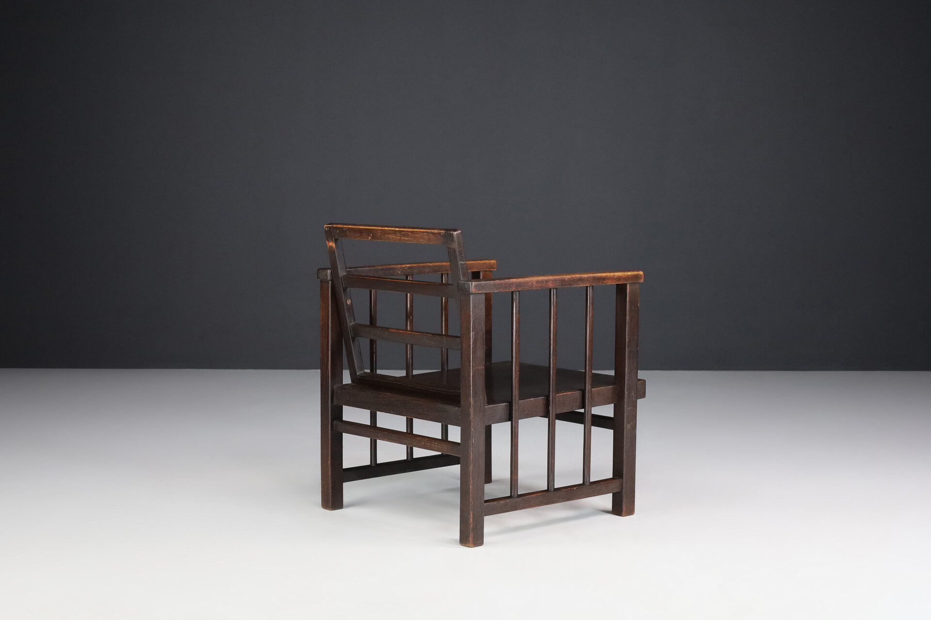 Minimalist Patinated Oak Armchair, The Netherlands 1930 Early-20th century