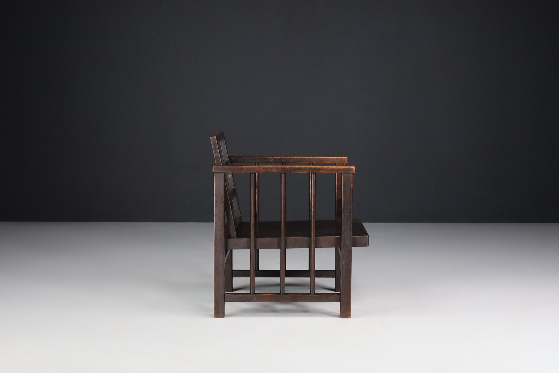 Minimalist Patinated Oak Armchair, The Netherlands 1930 Early-20th century