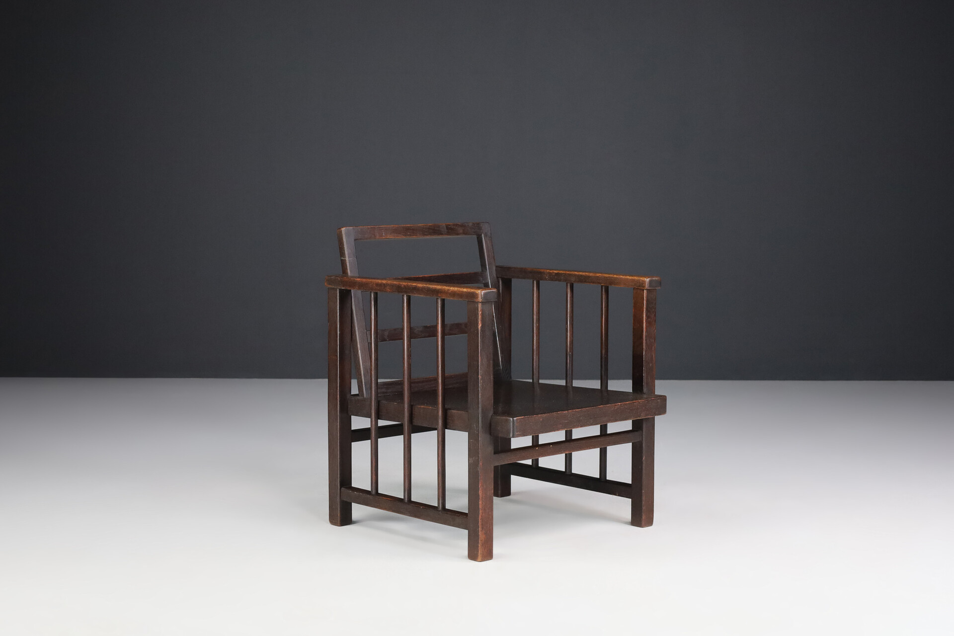 Minimalist Patinated Oak Armchair, The Netherlands 1930 Early-20th century