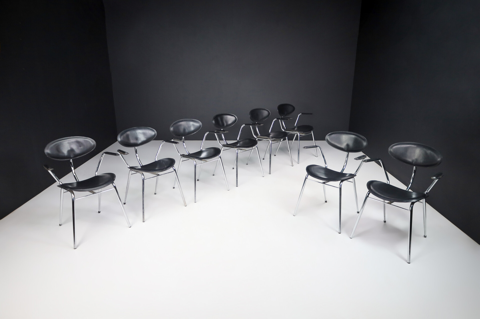 Modern Black leather Dining Chairs by Arrben, Italy, 1980s Late-20th century