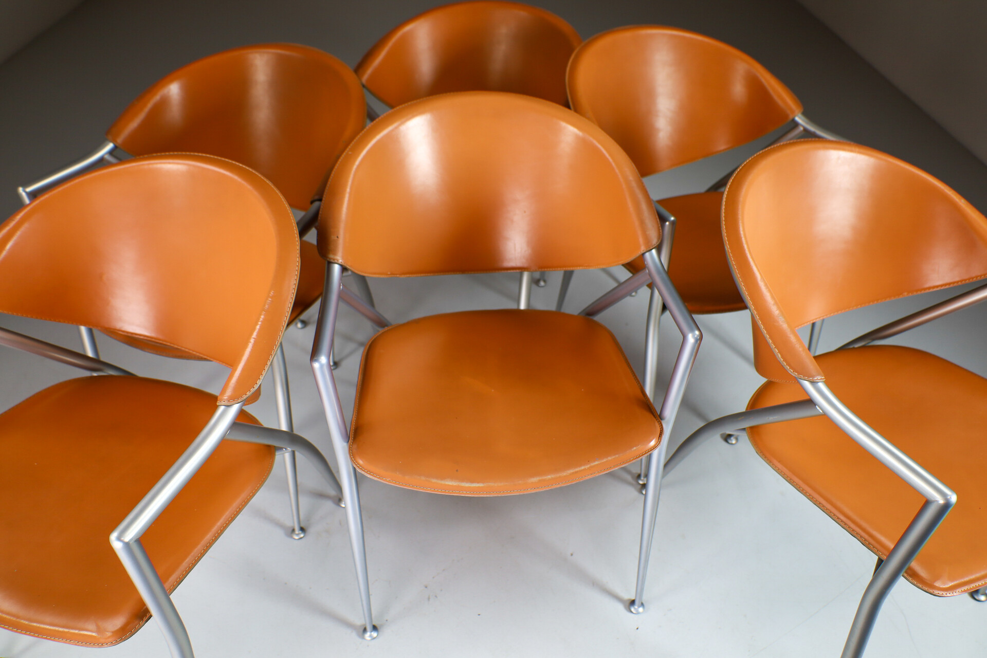 Modern Calligaris Leather Atomic dining Arm Chairs , Italy 1980s Late-20th century
