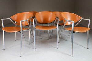Modern Calligaris Leather Atomic dining Arm Chairs , Italy 1980s Late-20th century