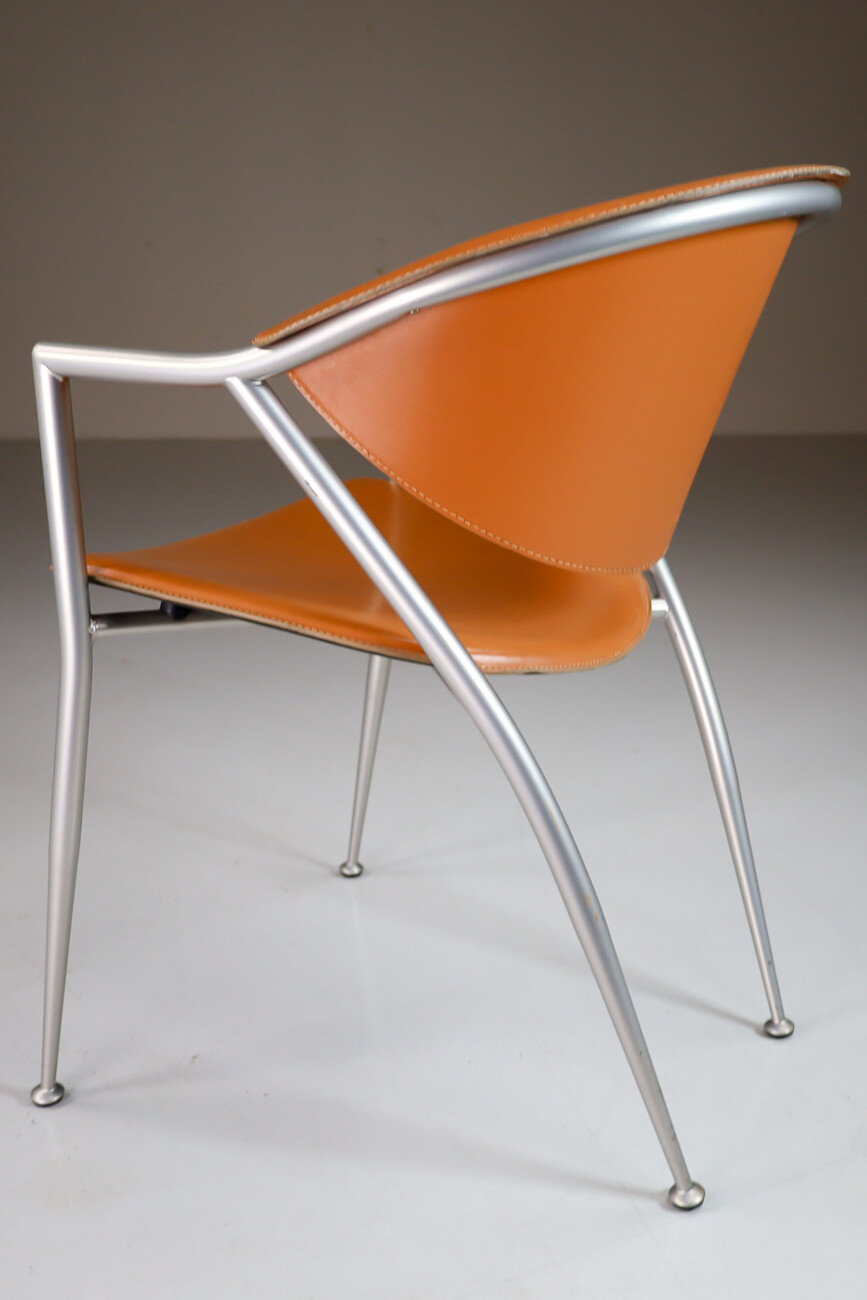Modern Calligaris Leather Atomic dining Arm Chairs , Italy 1980s Late-20th century