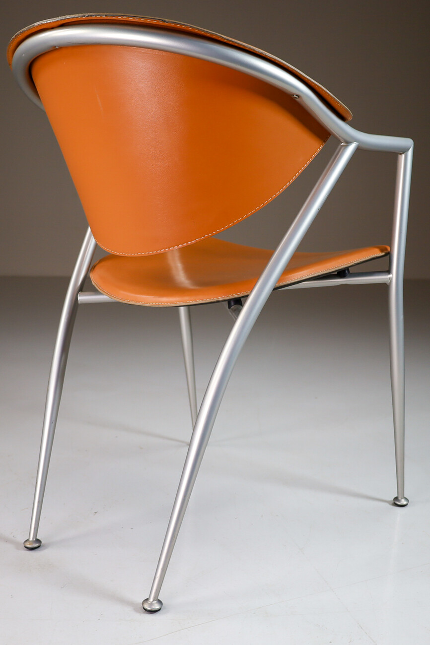 Modern Calligaris Leather Atomic dining Arm Chairs , Italy 1980s Late-20th century