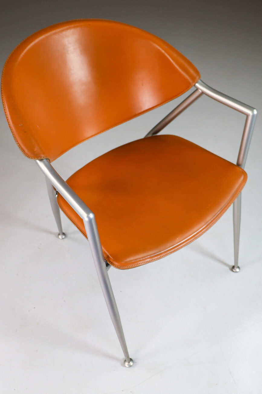 Modern Calligaris Leather Atomic dining Arm Chairs , Italy 1980s Late-20th century