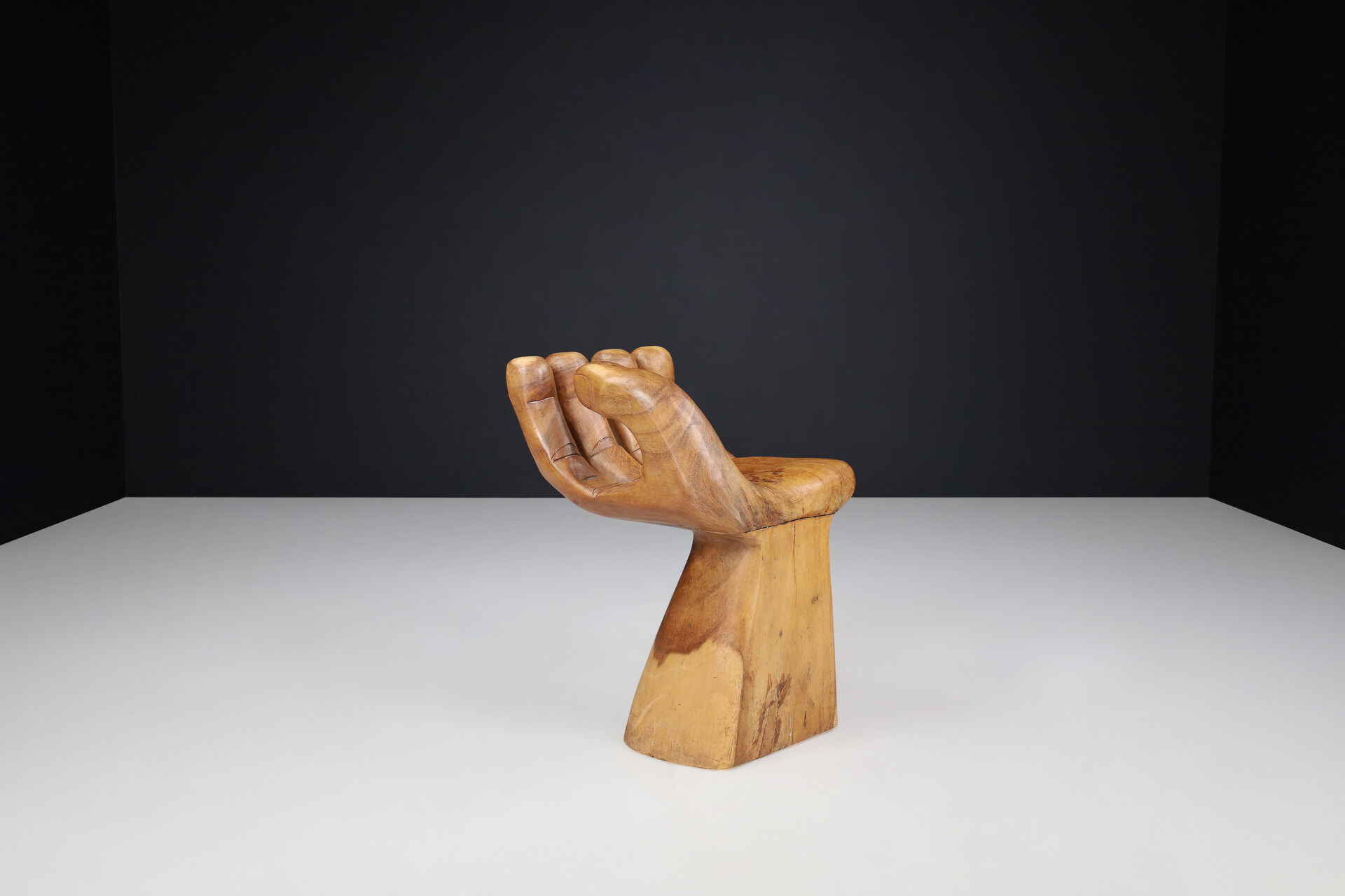 Modern Carved Walnut Pedro Friedeberg Style Hand Chair, The Netherlands 1970s Late-20th century