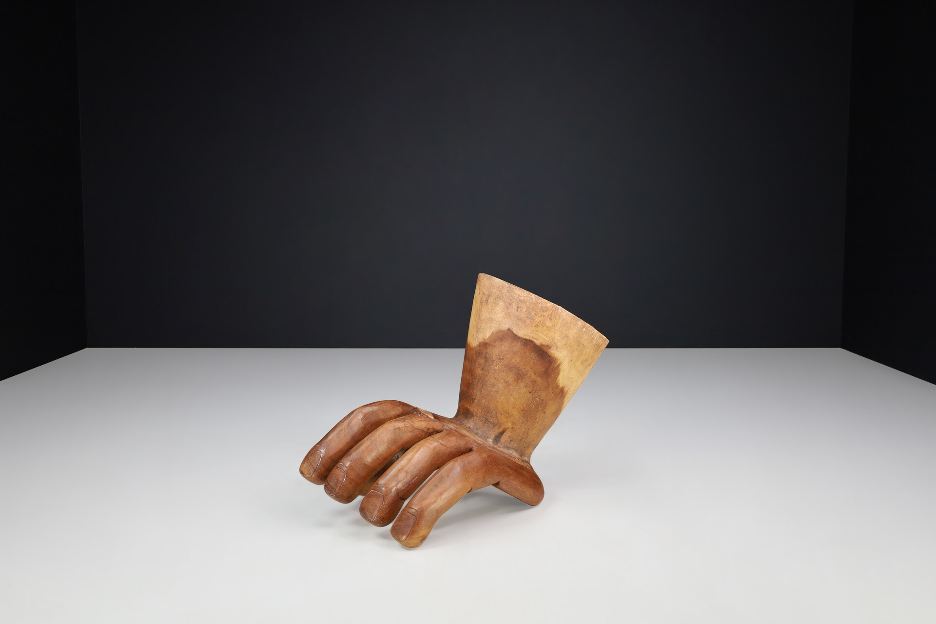 Modern Carved Walnut Pedro Friedeberg Style Hand Chair, The Netherlands 1970s Late-20th century