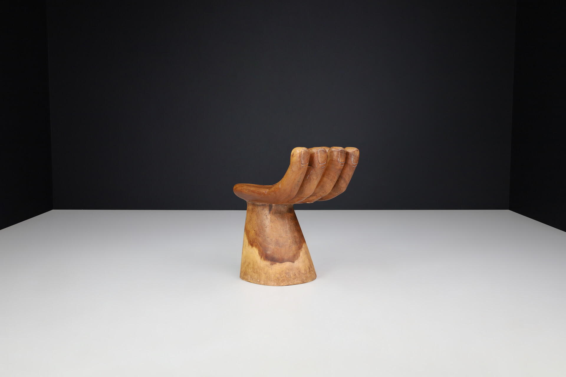 Modern Carved Walnut Pedro Friedeberg Style Hand Chair, The Netherlands 1970s Late-20th century