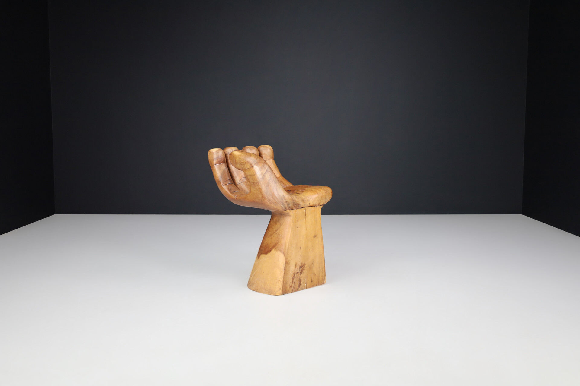 Modern Carved Walnut Pedro Friedeberg Style Hand Chair, The Netherlands 1970s Late-20th century