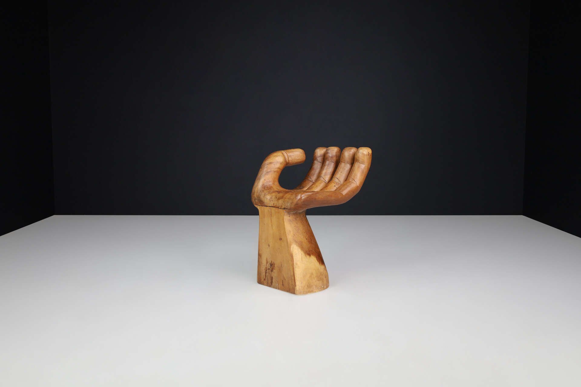 Modern Carved Walnut Pedro Friedeberg Style Hand Chair, The Netherlands 1970s Late-20th century
