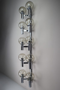 Modern Chrome steel Wall light / light sculpture with 10 Glass globes Italy 1970s Late-20th century