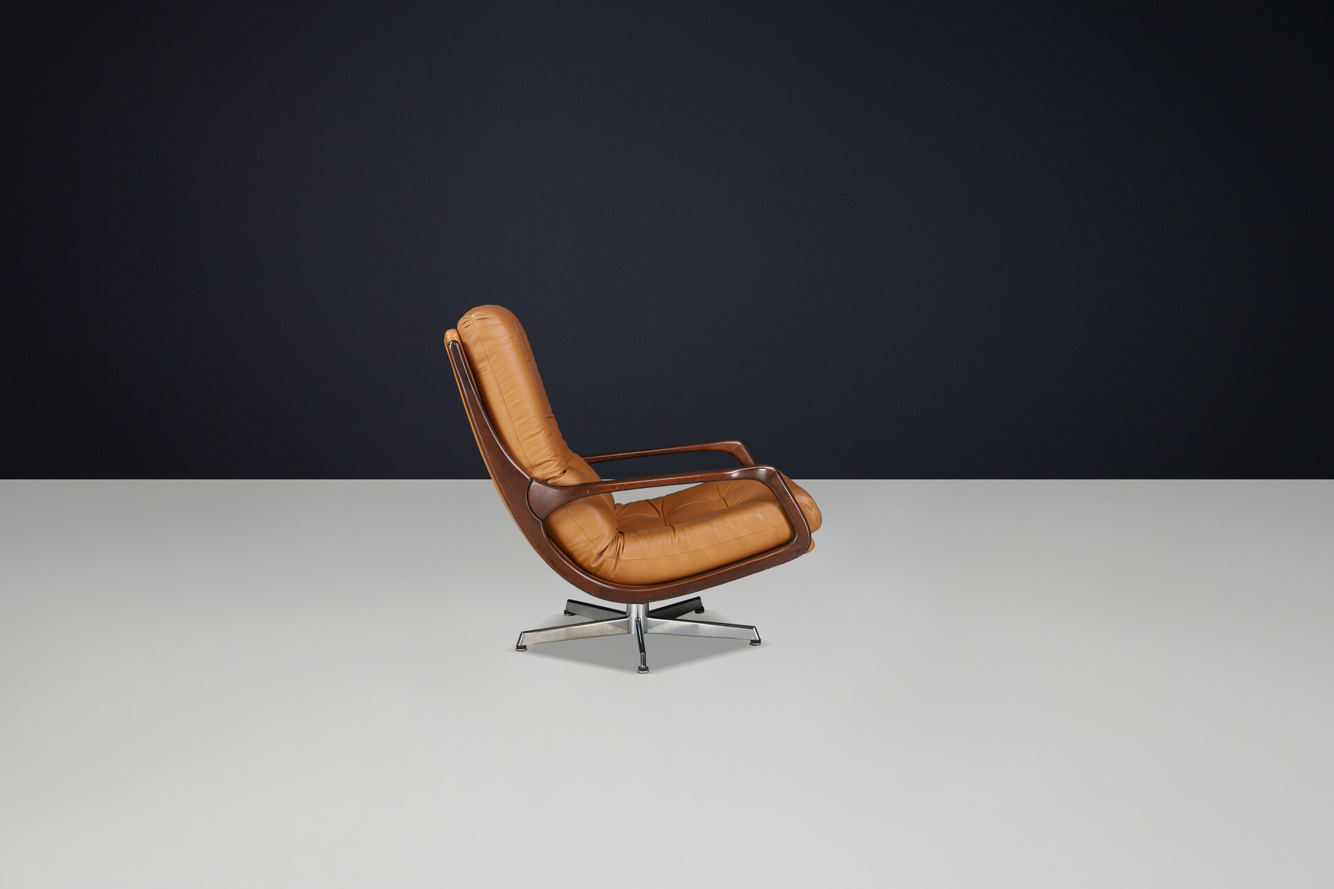 Modern Eugen Schmidt swivel chair and ottomann, Germany 1970s Late-20th century