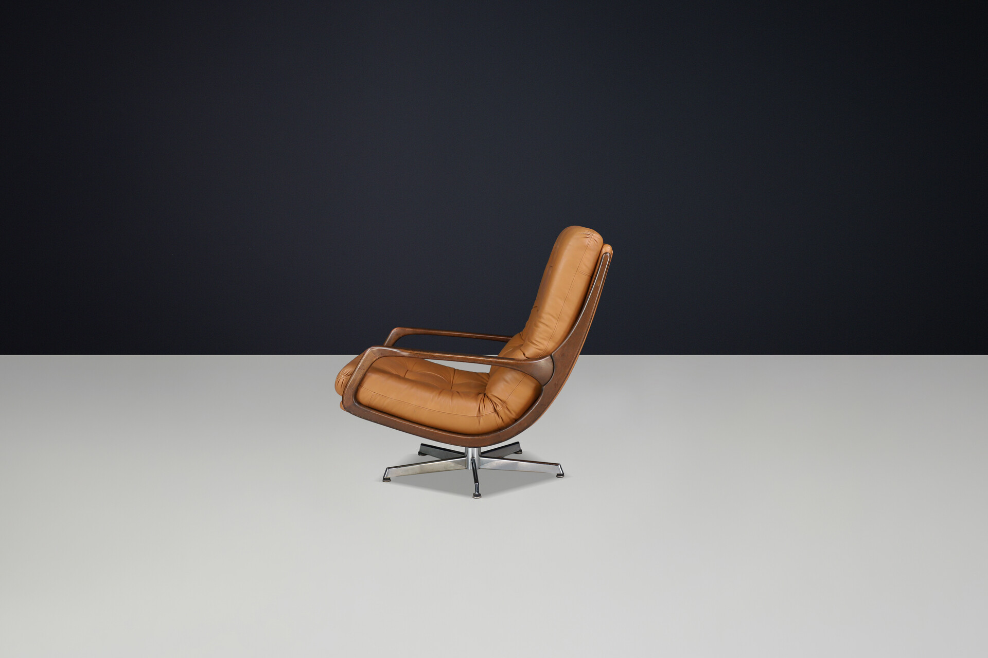 Modern Eugen Schmidt swivel chair and ottomann, Germany 1970s Late-20th century