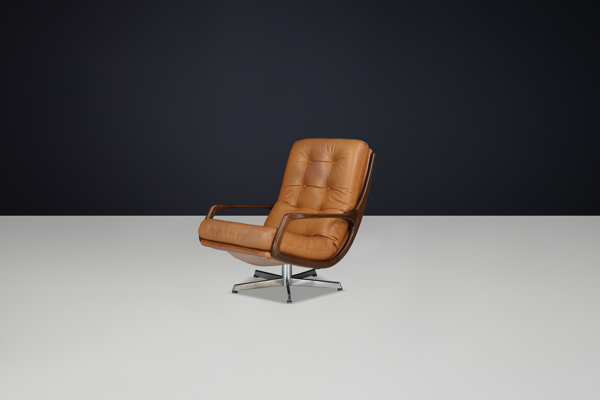 Modern Eugen Schmidt swivel chair and ottomann, Germany 1970s Late-20th century