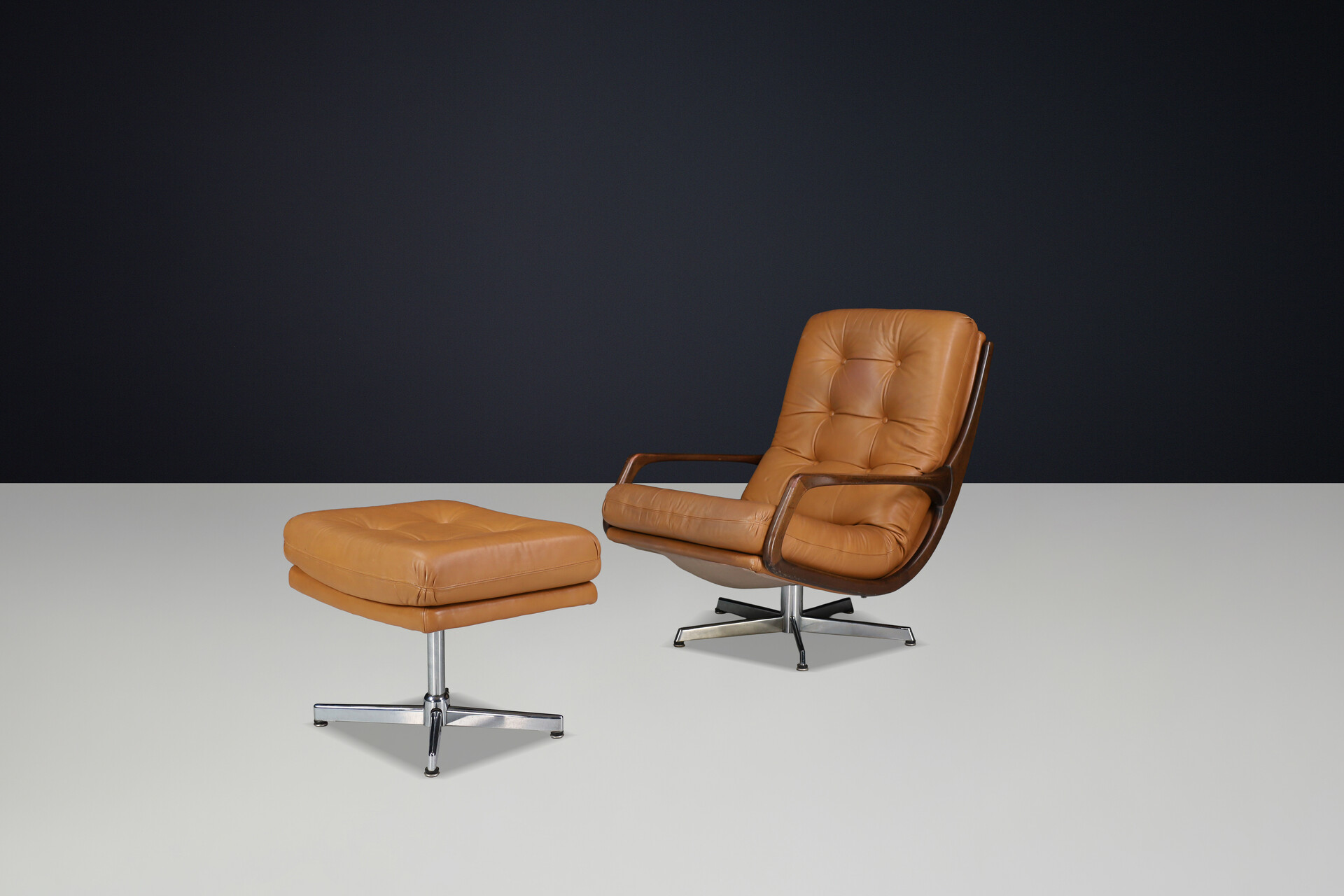 Modern Eugen Schmidt swivel chair and ottomann, Germany 1970s Late-20th century