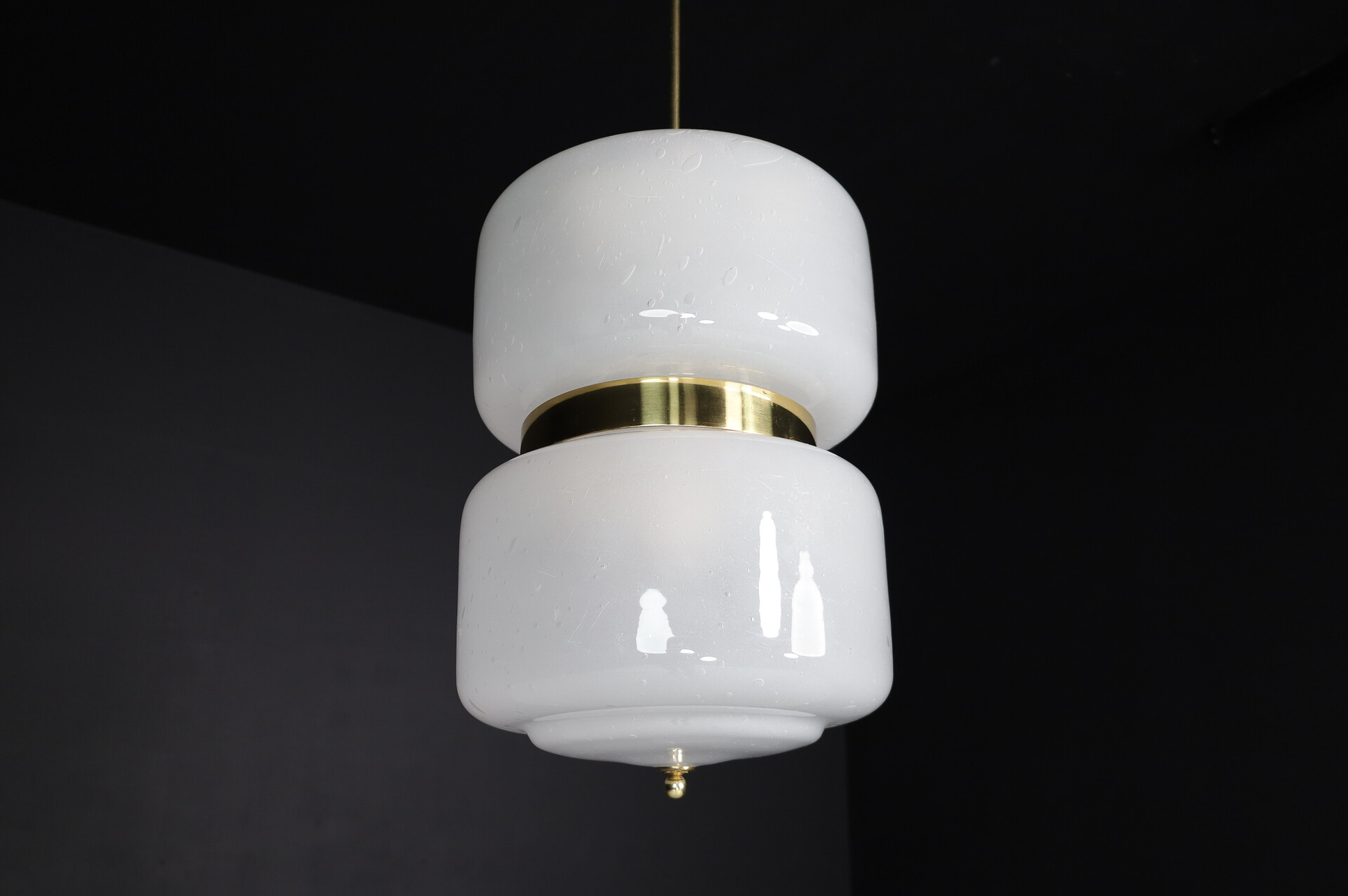 Modern Frosted Glass and brass pendant, Czechia 1970s Mid-20th century